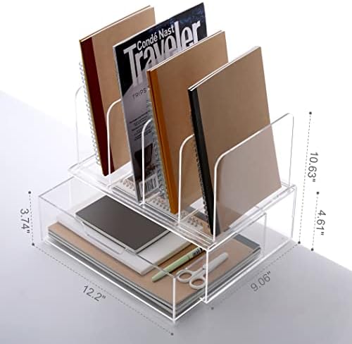 HeZone Desk Organizers and Accessories, Acrylic Desk Organizer with Drawer, Office Supplies Organization Storage, Clear Acrylic File Organizer for Desk - 1 Pack - Image 3