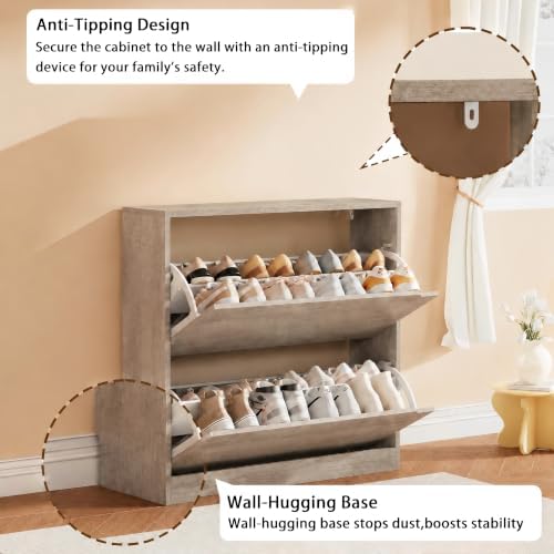 Grey Hidden Shoe Storage Cabinet for Entryway with 2 Flip Drawers - Image 5