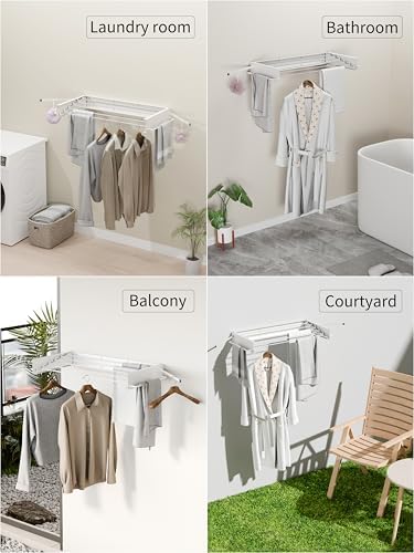JOOM Wall Mounted Clothes Drying Rack,31.5 Inch Foldable Rack,White,Poles - Image 4