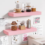 BAMEOS Pink Floating Shelves for Wall, 16" x 6" Wall Shelves for Room, Floating Book Shelves, Hanging Shelves for Bedroom, Bedroom, Living Room, Kitchen (Set of 2) - Image 2