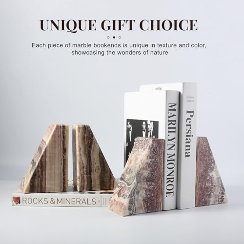 Koville Natural Onyx Bookends for Shelves, Decorative Bookends for Heavy Books, Non-Slip Heavy Duty Book Stopper for CD/Movies, Aesthetic Decorative Book Ends for Bookshevles Table Home Decor - Image 5