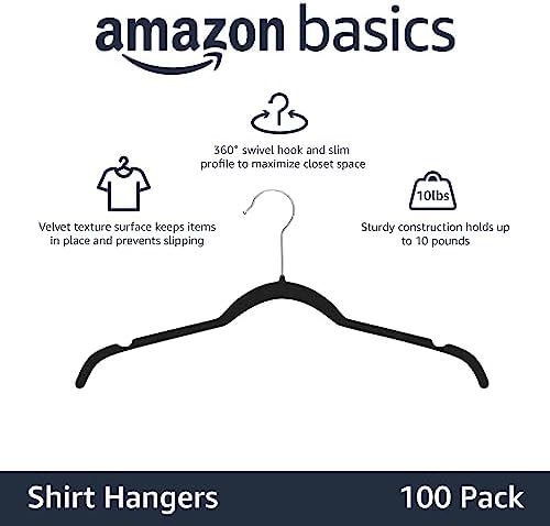 Amazon Basics Space Saving Slim Velvet Non-Slip Clothes Hangers for Closet Organization, Black, 100-Pack - Image 2