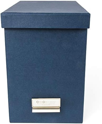 Bigso John Fiberboard Label Frame Desktop File Storage Box - Document Organizer for Important Paperwork - Durable Hanging File Box with a Lid & Metal Label Window - 7.36 x 13.38 x 10.51 in - Blue - Image 2
