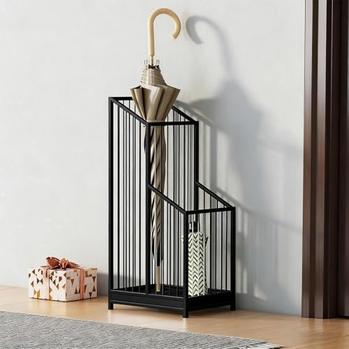 Black Umbrella Stand with Drip Tray, No Assembly Required, Minimalist Modern Home Decor, Durable Space‑Saving Indoor Umbrella Storage Holder for Entryway, Hotel & Office Entrance - Image 7