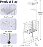 SWTYMIKI Freestanding Toilet Paper Holder - 4-Tier Free Standing Toilet Paper Holder Stand with Large Basket, Stand Mega Roll Storage Rack for Extra Rolls, Magazines, Wet Wipes, Silver - Image 6