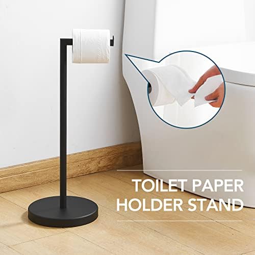 POKIM Matte Black Toilet Paper Holder Stand 2.0 for Bathroom Floor Freestanding TP Roll Storage 304 SUS Stainless Steel Rustproof Pedestal Lavatory Tissue Handle - Image 2