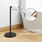 POKIM Matte Black Toilet Paper Holder Stand 2.0 for Bathroom Floor Freestanding TP Roll Storage 304 SUS Stainless Steel Rustproof Pedestal Lavatory Tissue Handle - Image 2