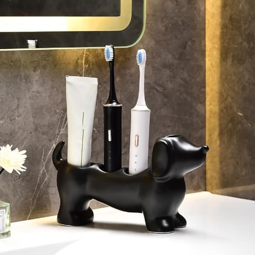Creative Dachshund Toothbrush Holder, Cute Dachshund-Shaped Toothbrush Holders, Ceramic Bathroom Countertop Accessories, Personalized Decoration, for Bathroom Home(White) - Image 4