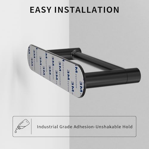 Adhesive Toilet Paper Holder, Self Adhesive Double Post Pivoting Toilet Tissue Holder, Stick on No Drilling Toilet Paper roll Holder for Bathroom, Stainless Steel and Zinc Alloy, Matte Black, 2Pack - Image 4