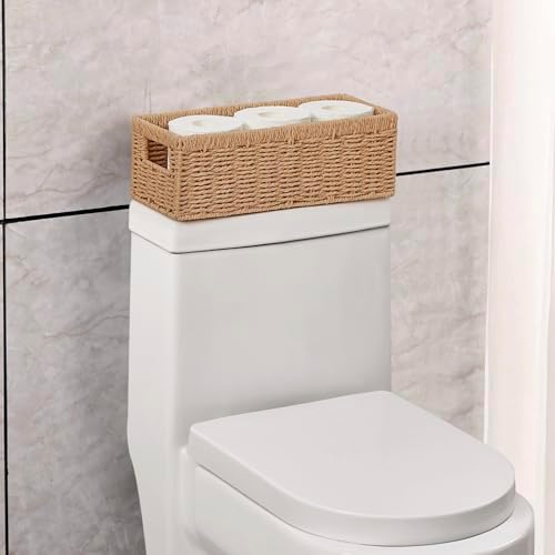 Vagusicc Wicker Storage Basket, Paper Rope Wicker Baskets with Handles, Toilet Paper Basket for Toilet Tank Top, Small Wicke Baskets for Organizing Shelves, 2-Pack, Natural - Image 4