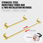 Towel Bar, Adhesive or Drill Wall Mount, Brushed Gold, 2 Pack - Image 2