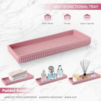 XLHOMO Resin Pink Bathroom Accessories Set 5 Pcs, Lotion Soap Dispenser, Toothbrush Holder, Bathroom Tumbler, Qtip Holder and Vanity Tray, Bathroom Countertop Organizer Set for Modern Home Apartment - Image 5