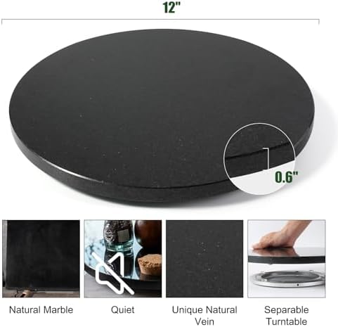 Marble Lazy Susan, 12 in Lazy Susan Turntable Organizer for Cabinet Pantry Kitchen Countertop Fridge Bathroom Makeup Vanity Countertop - Zimbabwe Black - Image 2