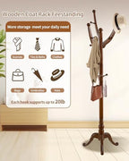 Wooden Coat Rack Freestanding, Solid Wood Coat Rack Stand with 13 Hooks, Mid-Century Modern Heavy Duty Coat Racks,Walnut Brown Standing Coat Jacket Hanger Clothes Tree Stand for Corner, Office - Image 4
