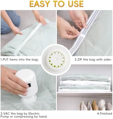 Vacuum Storage Bags with Electric Air Pump, 15 Pack (5 Jumbo, 5 Large, 5 Medium) Space Saver Bag, Space Saver Bag, Vacuum Sealer Bags for Clothes, Blanket, Duvets, Pillows, Comforters,Travel - Image 6