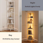 Furnulem 6 Tier Corner Shelf with LED Light, 67.5" White Narrow Bookshelf - Image 6