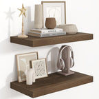 Fun Memories Floating Shelves 24 Inch Long, 9.3 Inch Deep Floating Shelf for Lving Room, Bedoom, Kitchen, Deep Wall Shelves for Bathroom, 2 Pack Storage Display Shelf for Books, Decors, Walnut by FunMemories