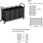 LINZINAR 4 Section Laundry Hamper, Black Laundry Basket 180L Laundry Sorter - Image 5
