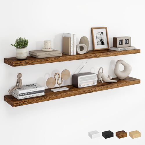 Dreamland 48Inch Floating Shelves for Wall, Rustic Wooden Storage Shelf for Living Room, Kitchen, Farmhouse, Wall Mounted Display Shelving with Invisible Heavy-Duty Metal Bracket, Set of 2 - Brown by Dreamland