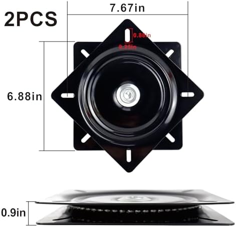 2 Pack 7 Inch Lazy Susans Turntable Bearings Swivel Zinc Plate, Black Square Susan Hardware, Heavy Duty Replacement Parts for Table, Chair, Round Bar Stools - Image 2