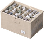 Shoe Organizer for Closet, Shoe Box Storage Containers Fit 18 Pairs Foldable Shoe Storage Bins with Clear Cover & Adjustable Dividers for Shoes Blankets Linen Clothing (Beige, (24.4*16.5*12.9)x1) by FHSQX
