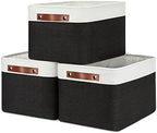 DULLEMELO Canvas Storage Bin with Handles, Fabric Bins for Shelves, Bedroom, Office,Nursery,Fabric Storage Baskets for Toys, Clothes,Gift(3-Pack Medium-15 inch X 11 inch X 9.5 inch , White&Black) by DULLEMELO