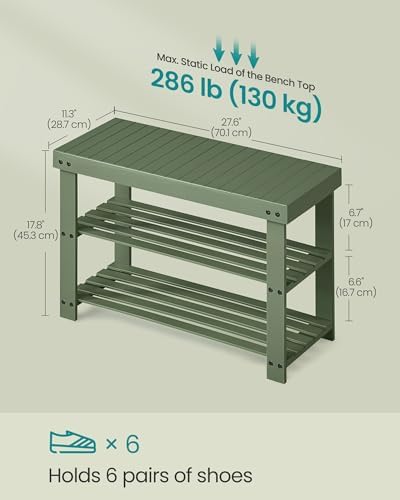 SONGMICS Shoe Rack Bench, 3-Tier Bamboo Entryway Bench, 27.6 Inches Width - Image 2