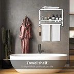 CAXIMSY Towel Rack with Shelf, 22.63" Bathroom Shelf with Double Towel Bars Stainless Steel, Wall Mounted, Foldable Top, 2 Hooks, Adhesive/Screw Install, Space-Saving for Small Bathrooms & Apartments - Image 6