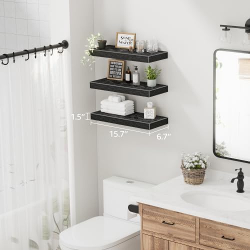 QEEIG Floating Shelves for Wall Small Shelf (Black, Set of 3, 15.7" x 6.7") - Image 3