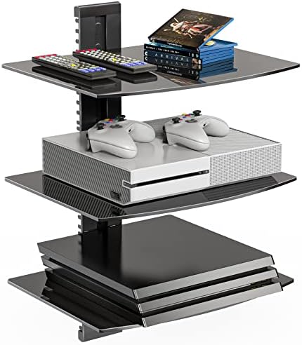 WALI 3 Tier Glass Floating TV Wall Shelf for Projector, DVD Players by WALI