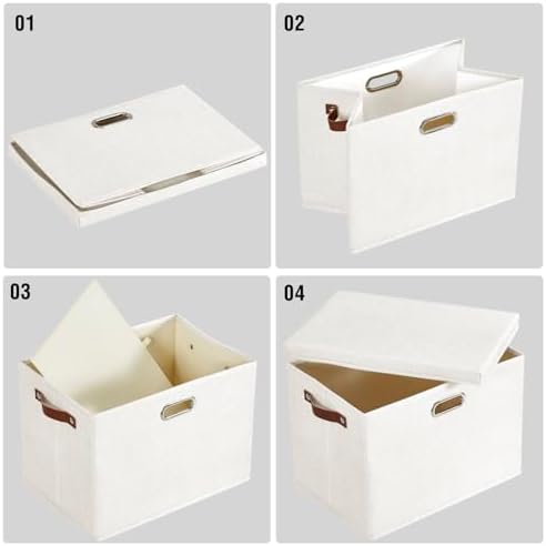 17" Large Fabric Storage Box with Lids, 3-Pack, White - Image 5