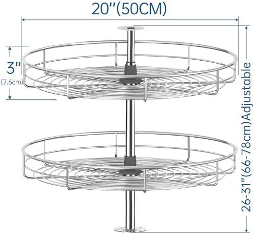 JOWBOOW 20" Chrome Corner Cabinet Lazy Susan, Full Circle Corner Cabinet Lazy Susan Replacement Shelves Rotating Rack for Upper Cabinet Kitchen - Image 5