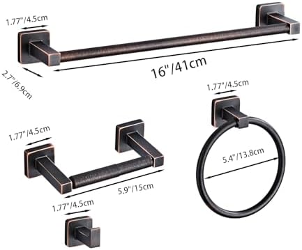 Bathroom Hardware Set 4 Pieces,Oil Rubbed Bronze Towel Bar Set Stainless Steel Wall Mounted, Includes 16In Hand Towel Bar, Towel Ring, Robe Towel Hooks,Toilet Paper Holder, Bathroom Towel Rack Set - Image 6