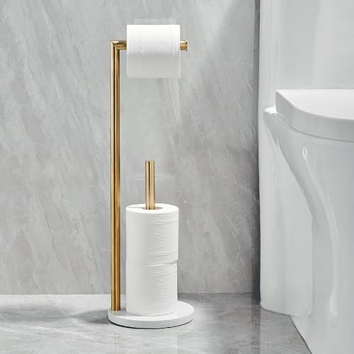 Hoooh Free Standing Toilet Paper Holder with Marble Base, Brushed Gold - Image 6