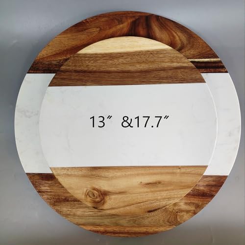 18" Marble & Wood Lazy Susan Turntable, Rotating Serving Tray - Image 5