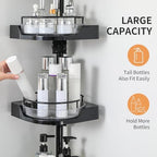 YCIA&DONE 360° Rotating Corner Shower Caddy Tension Pole, 3 Tiers Shower Organizer for Bathroom Shelf Bathtub, Adjustable Standing Shower Rack, Easily Assemble, 34-124 Inch Height, Black - Image 5