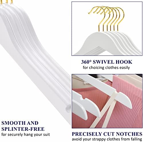 Amber Home 24 Pack White Wooden Coat Hangers with Gold Hook, Suit Hangers - Image 3