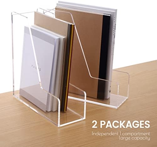 HeZone Magazine Holder, Clear Acrylic Desk Organizers, File Organizer for Desk, Magazine Rack- Desktop Book Storage -Independent Vertical 1 Space-2 Pack - Image 6