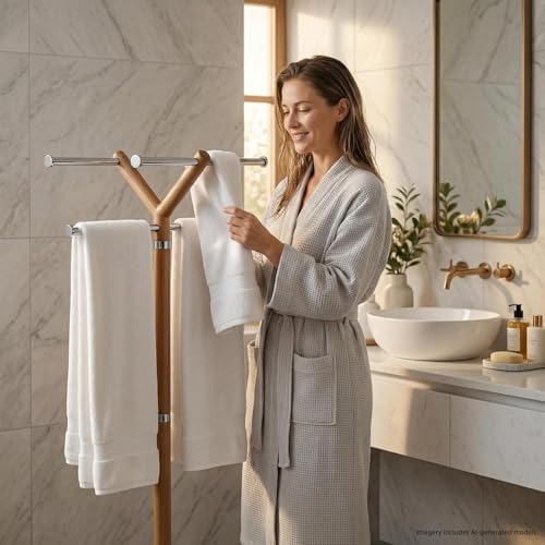 Marble Base Freestanding Wooden Stainles Steel Pool Towel Holer Rack - Image 5