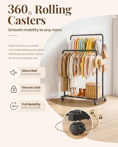 Delamu Clothes Rack Double Rods, Black, 65''Hx32''W - Image 6