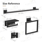 TQKAG 5-Pieces Matte Black Bathroom Hardware Accessories Set 23.6" SUS304 Stainless Steel Towel Bar Set Wall Mounted Square Toilet Paper Holder with Shelf - Image 6