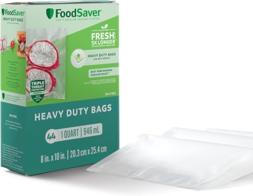 FoodSaver Heavy Duty Quart Vacuum Seal Bags,with 30% Extra Thickness,Compatible with All FoodSaver Appliances,44 Count (Pack of 6) by FoodSaver