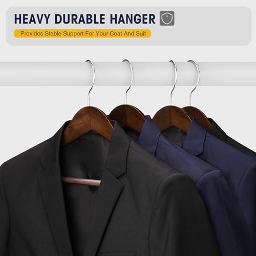 Wooden Coat Hangers - Wide Shoulder Hangers with Non Slip Pants Holder, Heavy Duty, for Men, Women, Suit, Coat, Jacket, Pants (Walnut, 10 Pack) - Image 6