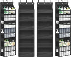 Over Door Organizer with 6 Extra Large Pockets 12 Side Pockets, Sturdy Closet Storage Rack, Hanging Storage Organizer with Clear Window for Shoes, Diaper, Bedroom, Bathroom, Black, 4-Pack by Unknown