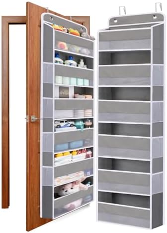 WishJazz Over The Door Organizer 6 Large Pockets, 50 lbs Heavy Duty Hanging Organizer Storage, Behind Door Closet Organizer and Storage for Nursery, Bedroom, Bathroom, Toys Cosmetics Sundries Grey by WishJazz