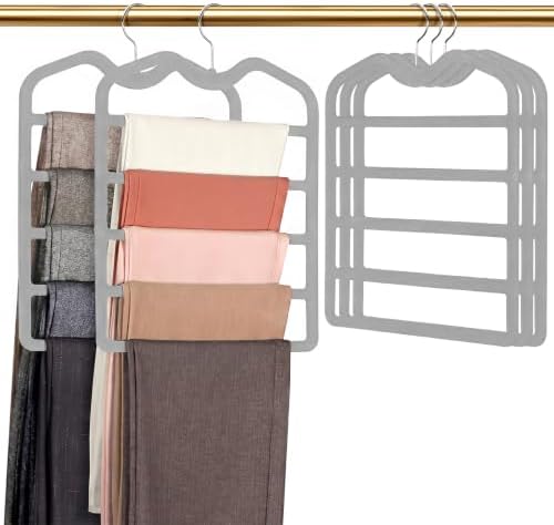 Pants Hangers Space Saving,5 Pack 5 Tier Velvet Short Neck Pants Hangers by DOIOWN