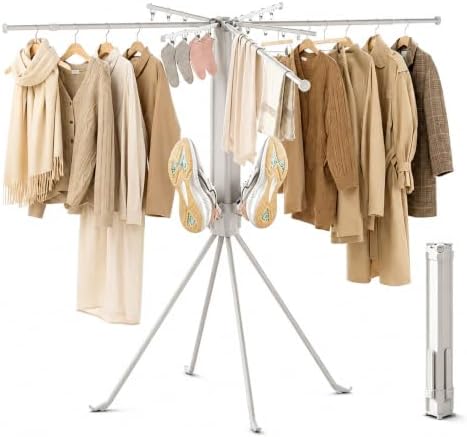 Multi-Functional 4-Leg Clothes Drying Rack, Large Capacity Foldable & Collapsible Laundry Rack, Portable Indoor Outdoor Drying Rack with Sock Clips & 4 Shoe Holders, Space Saving Stand by CHAHUANV