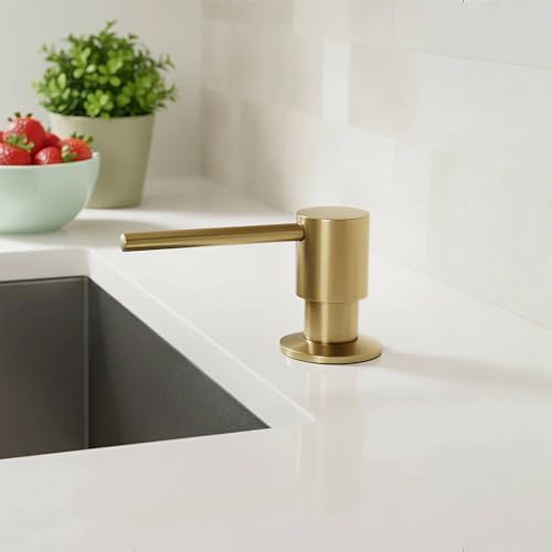Kibi Kitchen Soap Dispenser – Lead-Free Solid Brass, Top-Fill Refillable Liquid Dispenser, 8.5 oz Capacity, Rust & Corrosion Resistant, Countertop Accessory for Kitchen & Bar Sink (Brushed Brass) - Image 2
