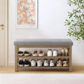 Zihanhome 2 Tier Shoe Rack Bench with Cushion, Solid Wood Shoe Benches, Mid-Century Modern Shoe Storage Bench for Entryway, Hallway, Living Room, Closet, Front Door Entrance, (Grey, 39.4") by Zihanhome