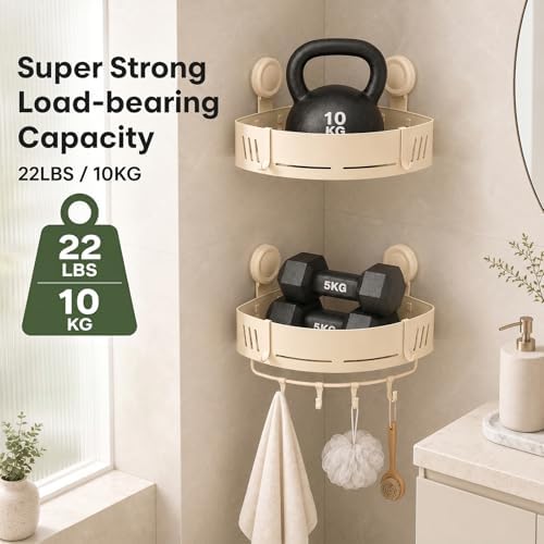 Suction Cup Corner Shower Caddy,No Drilling Aluminum Shower Shelf（Beige) - Image 3